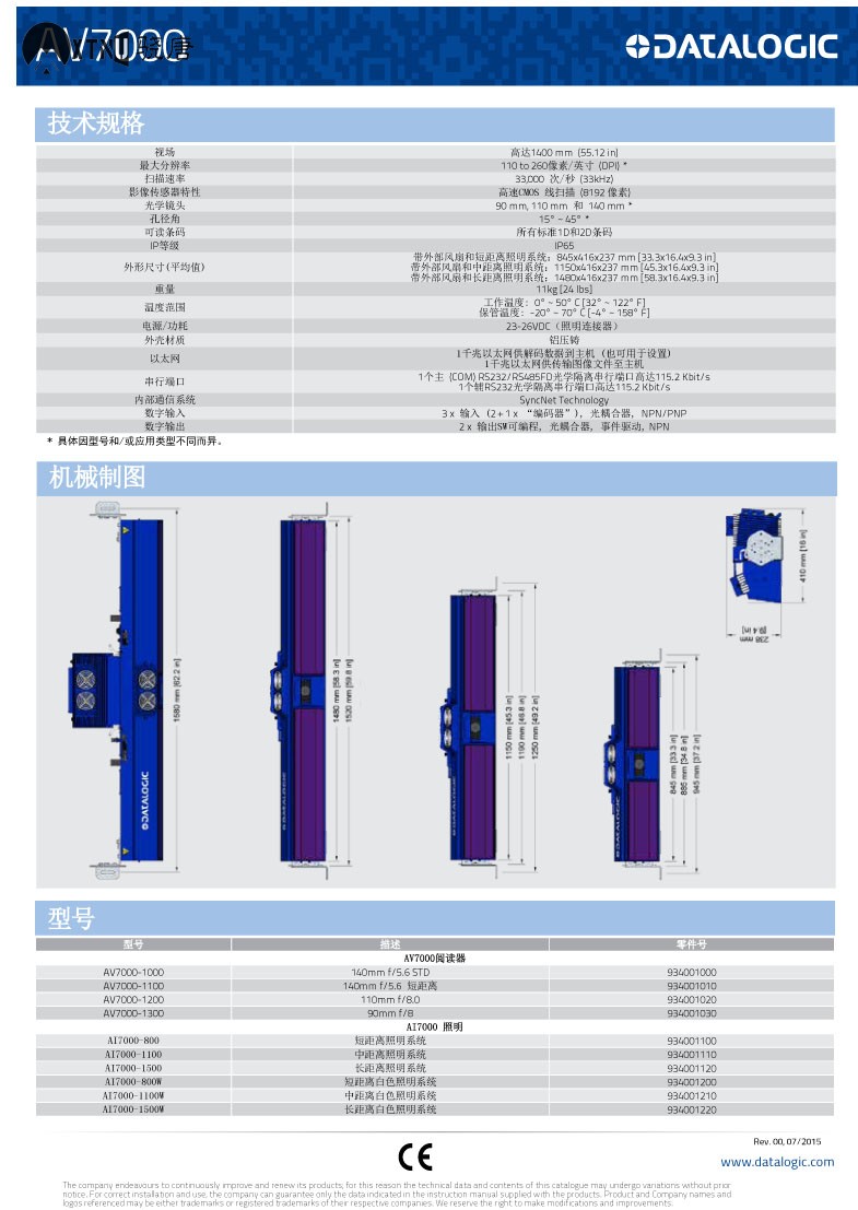 DATALOGIC得利捷 AV7000線性相機