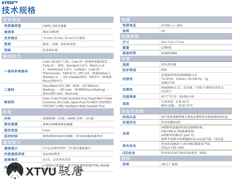 得利捷AV500遠距離二維碼掃描器技術參數